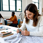 Sustainable Fashion Startup**

A fashion designer in a bright, eco-friendly studio, surrounded by fabrics made from recycled materials, like plastic bottles. She is sketching a design for a stylish, fully clothed garment. Background shows a diverse team working collaboratively. The scene emphasizes innovation and sustainability. safe for work, appropriate content, fully clothed, professional, modest clothing, perfect anatomy, correct proportions, natural pose, well-formed hands, proper finger count, natural body proportions, high quality.

**