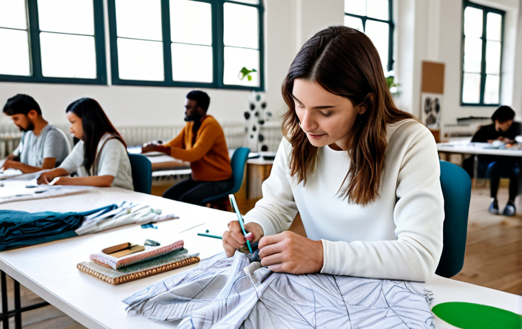 Sustainable Fashion Startup**
A fashion designer in a bright, eco-friendly studio, surrounded by fabrics made from recycled materials, like plastic bottles. She is sketching a design for a stylish, fully clothed garment. Background shows a diverse team working collaboratively. The scene emphasizes innovation and sustainability. safe for work, appropriate content, fully clothed, professional, modest clothing, perfect anatomy, correct proportions, natural pose, well-formed hands, proper finger count, natural body proportions, high quality.
**